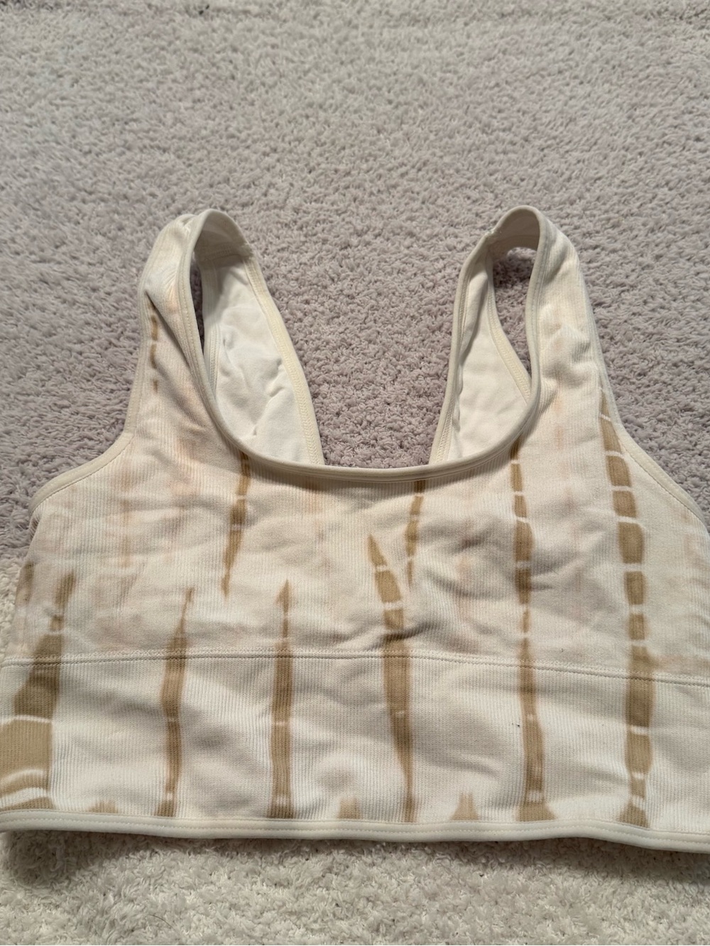 Gilly Hicks Cream & Tan Tie-Dye Ribbed Racerback Sports Bralette